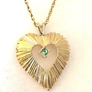 Gold Heart Pendant Necklace with Green Gemstone